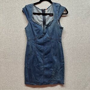 Free People Dress Lia Bodycon Blue Denim Zip Back Fitted Cap Sleeves